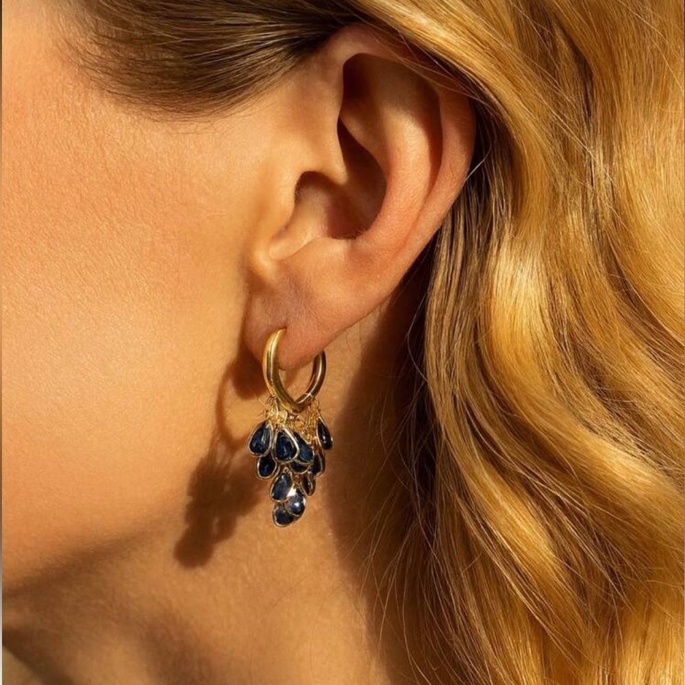 Gold blue teardrop Hoop Earring M679